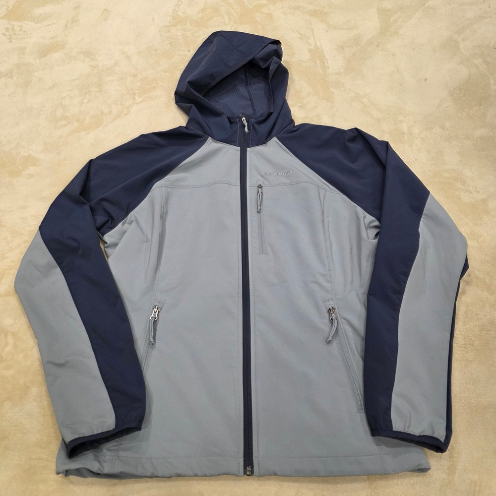 Columbia Women's XL Cascade Ridge II Softshell Jacket Gray Navy Blue Hooded